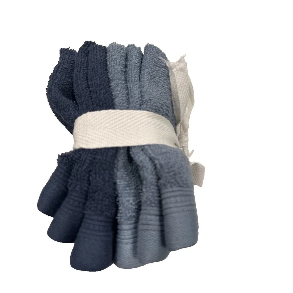 New Home Expressions Blue Navy Cotton Wash Cloths Set of 6